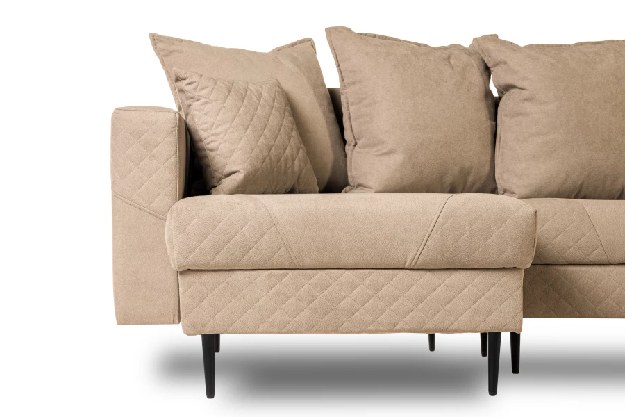 Диван-кровать Тенериф 3 прямой, велюровый, раскладной, бежевый, 312х157х90 см. (изображение №2)