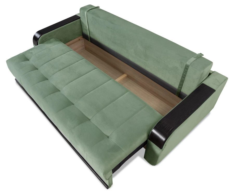 Диван-кровать Татьяна 5 БД Optima велюровый, раскладной, с ящиком для белья/ механизм Еврокнижка, мятный велюр,  234х117х100см (изображение №9)