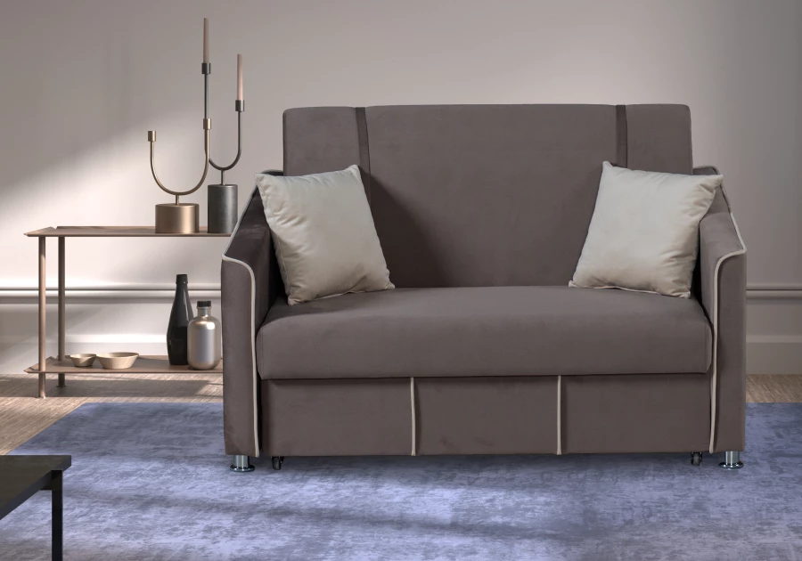 Прямой диван-кровать Милан, велюровый, раскладной, кофейно-песочно-серый, 149х99х91 см (изображение №11)