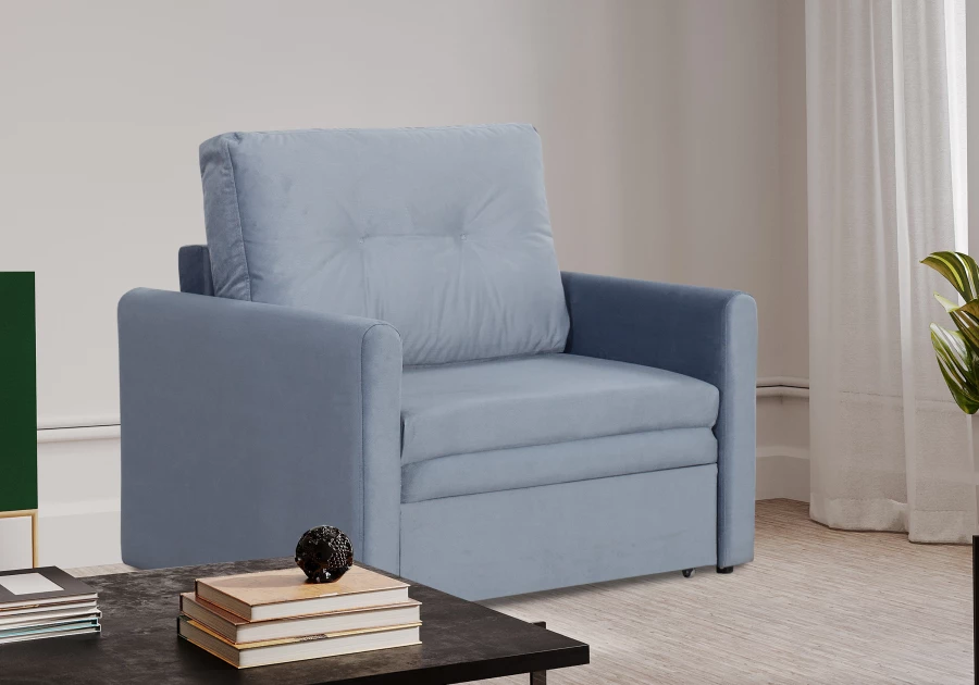 Прямой диван-кровать Юнат 2, раскладной, серо-голубой, 106х87х94 см (изображение №11)