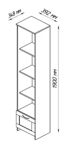 Стеллаж 4 полки 1 ящик СИРИУС - аналог IKEA BRIMNES, 39х190 см, Дуб Венге