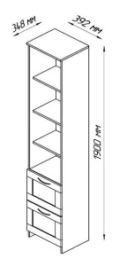 Стеллаж 3 полки 2 ящика СИРИУС - аналог IKEA BRIMNES, 39х190 см, белый