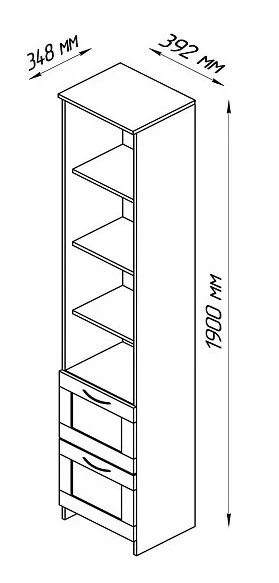 Стеллаж 3 полки 2 ящика СИРИУС - аналог IKEA BRIMNES, 39х190 см, белый (изображение №4)