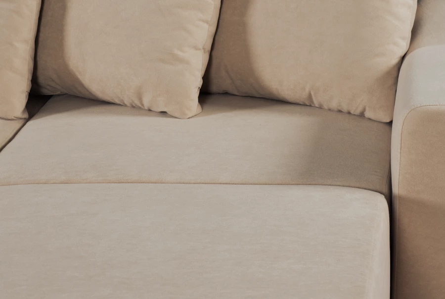 Угловой диван-кровать Халиф со спальным местом бежево кремовый велюр, 261х102х96 см (изображение №6)