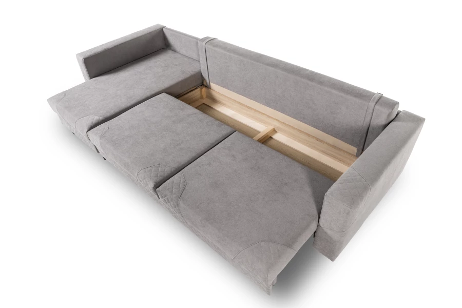 Диван-кровать Тенериф 3 прямой, велюровый, раскладной, светло серый, 312х157х90 см. (изображение №10)