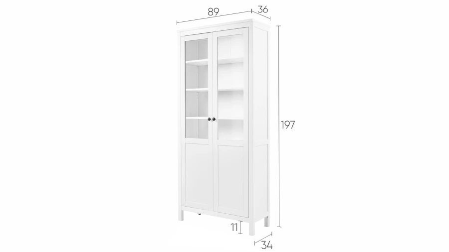 Шкаф-витрина стекло/панель - аналог IKEA HEMNES / ХЕМНЭС/ ХЕМНЕС / КЫМОР / ИКЕА 90х198х37 см, белый (изображение №5)