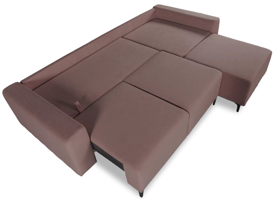 Угловой диван-кровать Халиф, механизм Пантограф, розово-сиреневый велюр, 261х102х96 см (изображение №11)