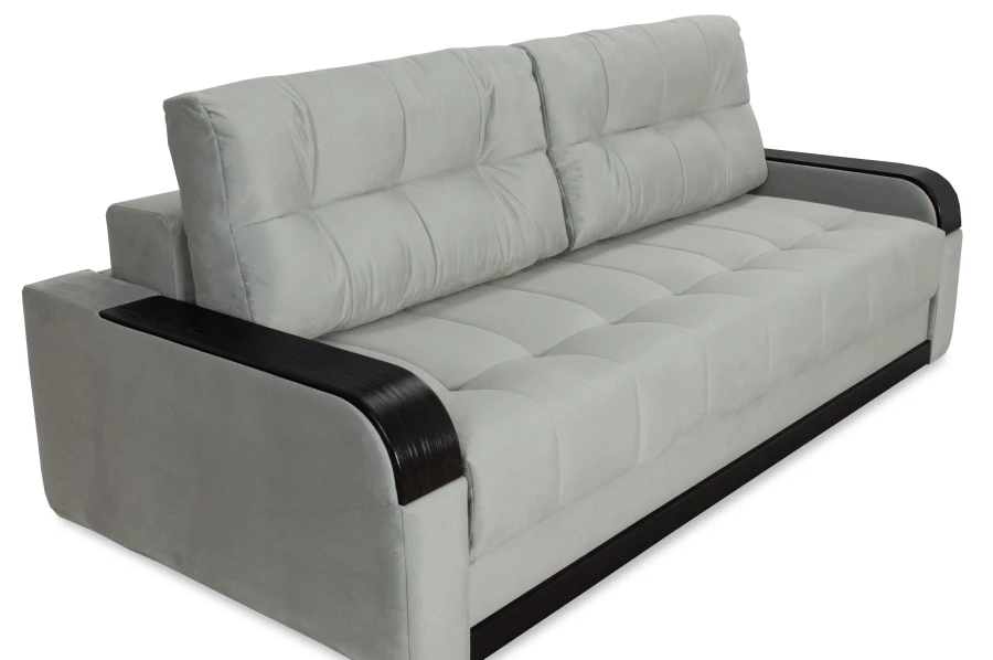 Диван-кровать Татьяна 5 БД Optima велюровый, раскладной, с ящиком для белья, механизм Еврокнижка, светло-серый велюр, 234х117х100см (изображение №7)