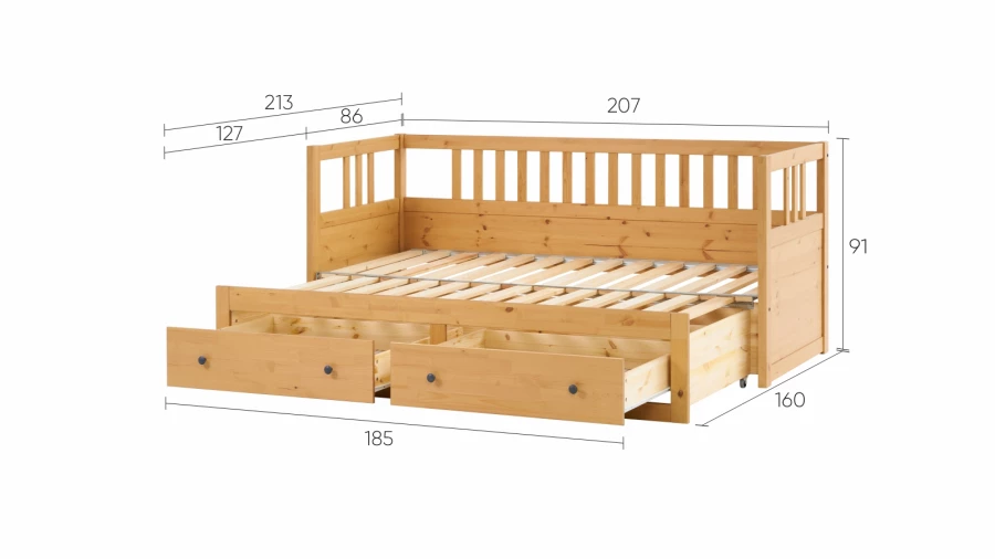 Кушетка с ящиками - аналог IKEA HEMNES / ХЕМНЭС/ ХЕМНЕС / КЫМОР / ИКЕА 80х200 см, светло-коричневый (изображение №9)