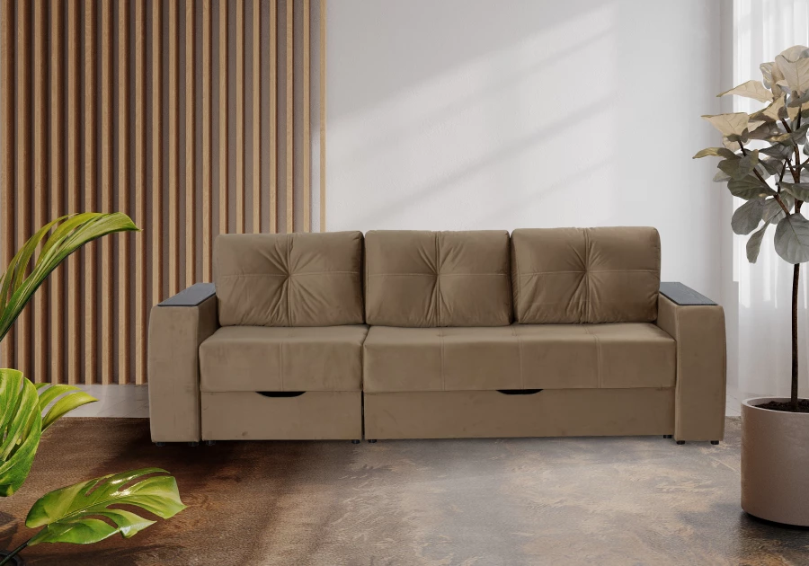 Прямой диван-кровать Спинер, раскладной, коричневый, 256х108х90 см (изображение №14)