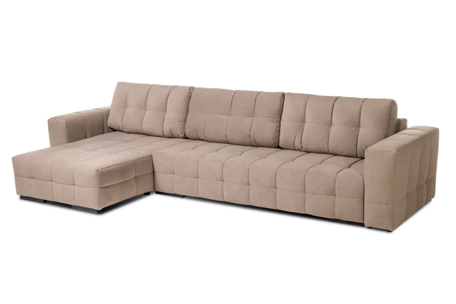 Диван-кровать Реал 2, велюровый, раскладной, бежевый велюр, 350х180х90 см (изображение №6)