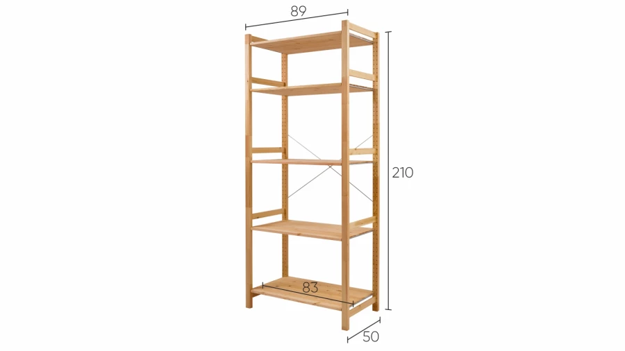 Стеллаж 5 полок - аналог IKEA/IVAR/ИВАР/УДОРА/ ИКЕА,  89x210x50см, светло-коричневый (изображение №5)