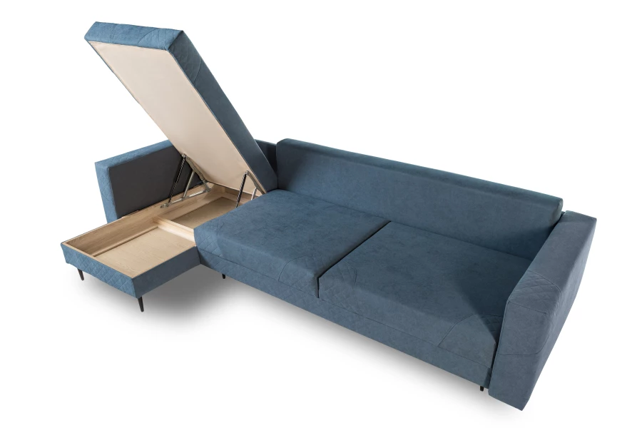 Диван-кровать Тенериф 3 прямой, велюровый, раскладной, синий, 312х157х90 см. (изображение №9)